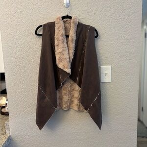 Double Zero Chocolate Brown Vest with Cream Faux Fur